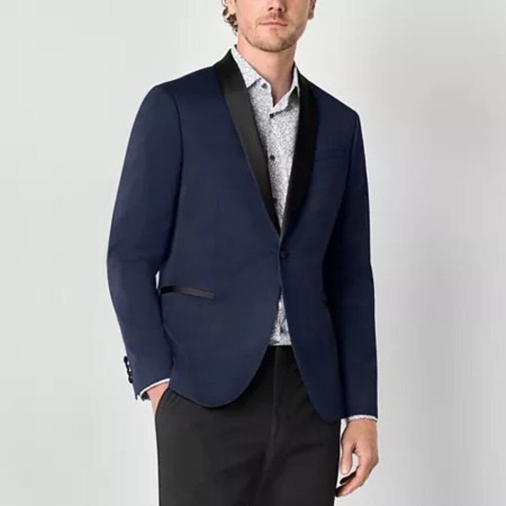 J. Ferrar Mens Slim Stretch Fabric Slim Fit Tuxedo Jacket, 44 Regular, Blue